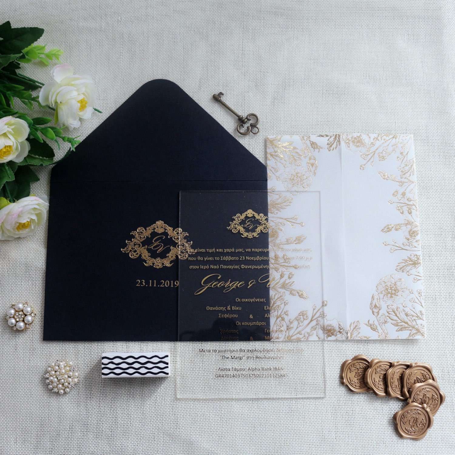 Acrylic Marriage Invitation Card Elegant Invitation Foiling Printing